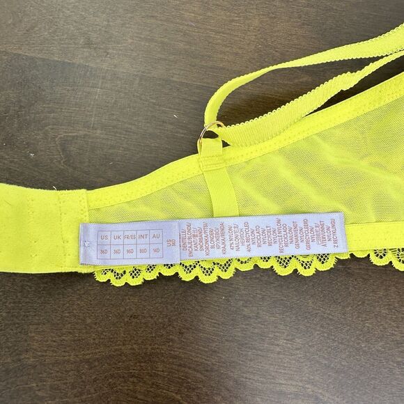 Savage X Fenty Women Size 36D D Bra Floral Lace Push Up Yellow Neon Y2K Brat - Picture 5 of 15